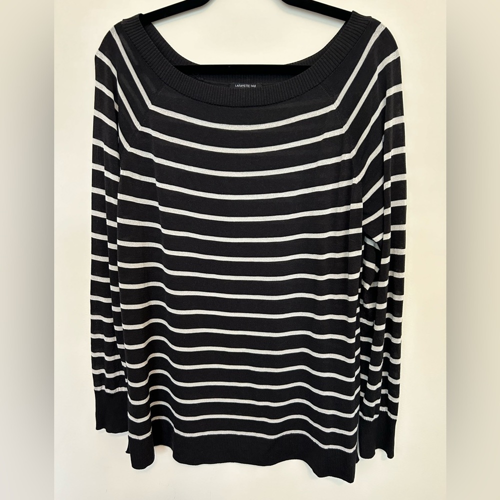 LAFAYETTE 148 New York Stripe Raglan Sweater - Black & “Ash” color - size L - Picture 2 of 15